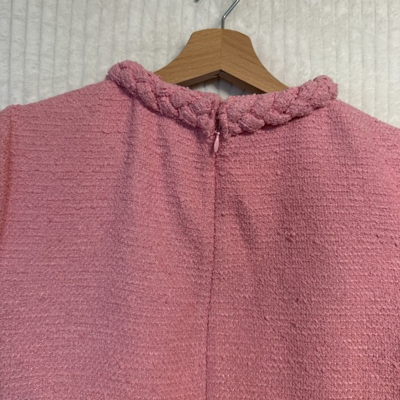 Tuckernuck Pink Tweed Short Sleeve Braided Neck Jackie Shift Dress Sz L $298 - Picture 7 of 13